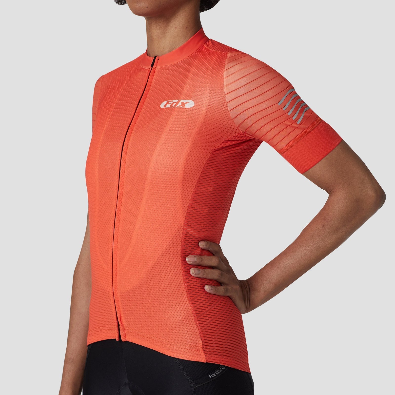 Fdx Women's Orange Short Sleeve Cycling Jersey for Summer Best Road Bike Wear Top Light Weight, Full Zipper, Pockets & Hi-viz Reflectors - Essential