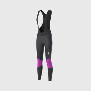 Fdx Women's Black & Purple Long Sleeve Cycling Jersey & Gel Padded Bib Tights Pants for Winter Roubaix Thermal Fleece Road Bike Wear Windproof, Hi-viz Reflectors & Pockets - Thermodream
