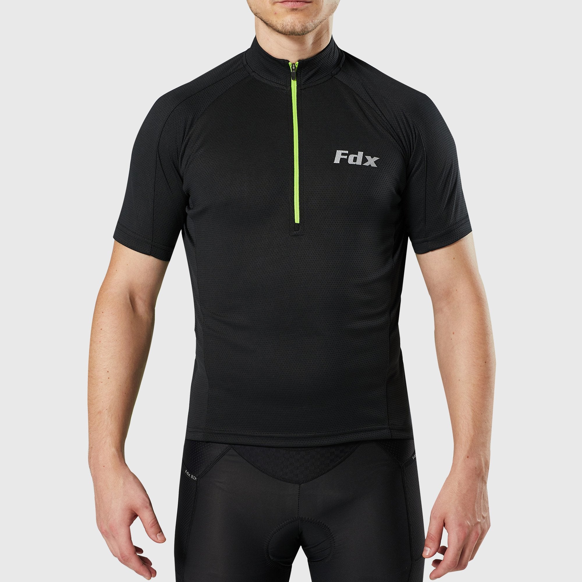  Fdx black best short sleeves men’s cycling jersey breathable lightweight hi-viz Reflective details summer biking top, full zip skin friendly half sleeves mesh cycling shirt for indoor & outdoor riding with two back & 1 zip pockets