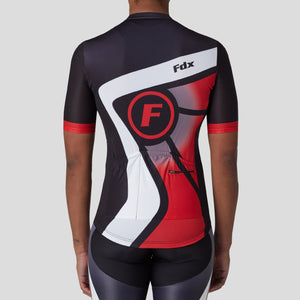 Fdx best men’s black & red  short sleeves cycling jersey breathable lightweight hi-viz Reflective details summer indoor & outdoor biking top, full zip skin friendly half sleeves mesh cycling shirt for indoor & outdoor riding with two back & 1 zip pockets