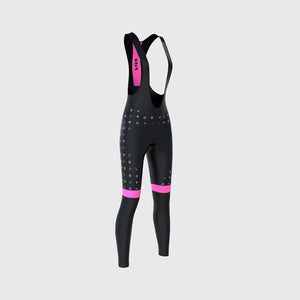 Fdx Womens Black & Pink Gel Padded Cycling Bib Tights For Winter Roubaix Thermal Fleece Reflective Warm Leggings - Polka Dots Bike Pants
