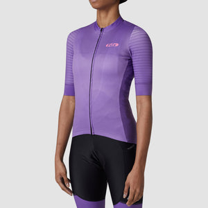 Fdx Women's Purple Short Sleeve Cycling Jersey Breathable Quick Dry Mesh Fleece Full Zip Hi Viz Reflectors & Pockets Summer Cycling Gear 