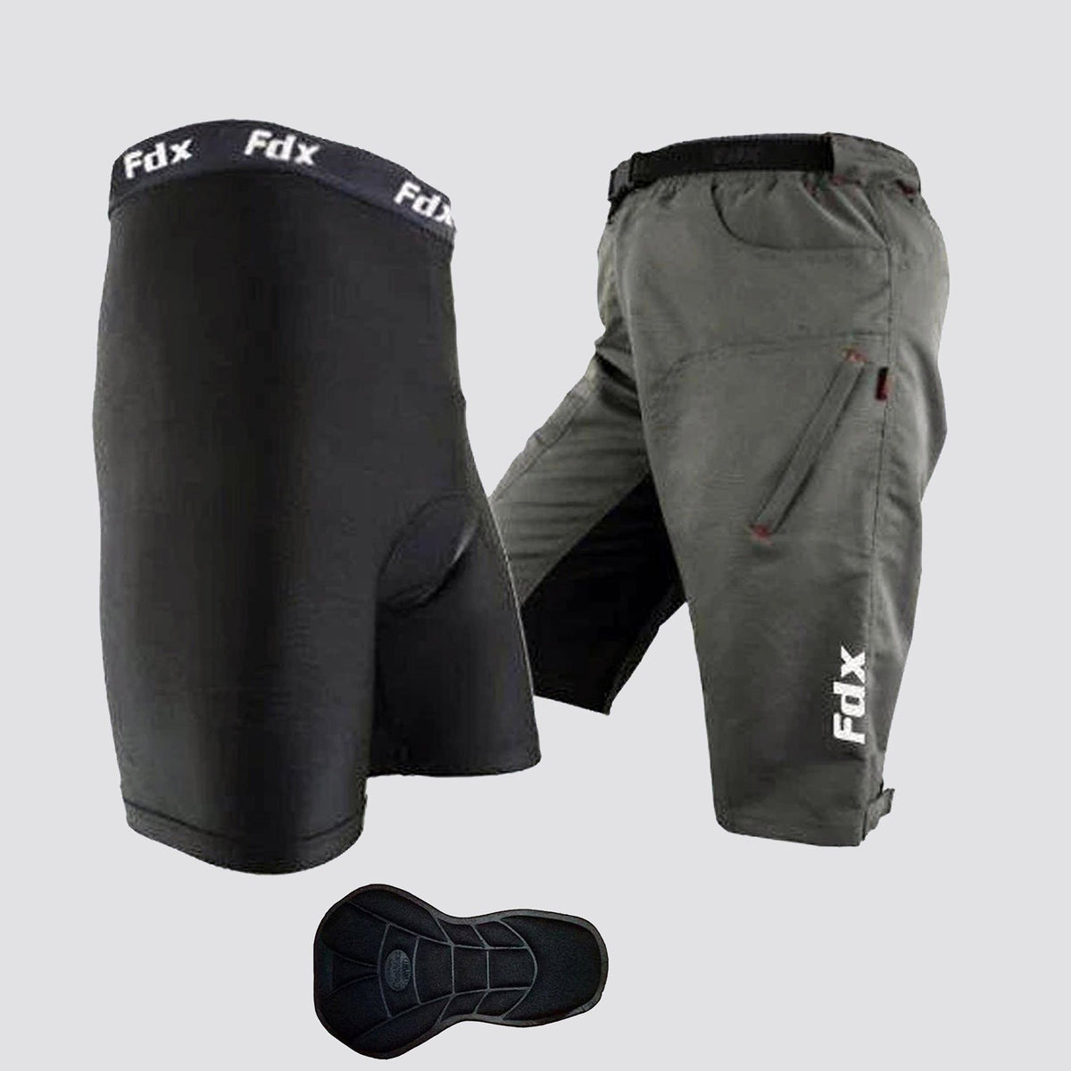 FDX Men’s Black MTB Shorts, Removable Padded Liner Lightweight Mountain Bike Shorts, Breathable Quick Dry Outdoor Cycle Pants with Cargo Pockets