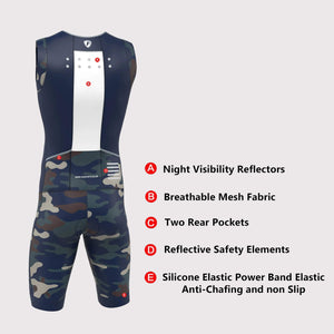 Fdx Mens Navy Blue Sleeveless Gel Padded Triathlon / Skin Suit for Summer Cycling Wear, Running & Swimming Half Zip - Camouflage