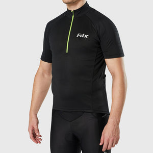 Fdx best men’s black best short sleeves cycling jersey breathable lightweight hi-viz Reflective details summer biking top, full zip skin friendly half sleeves mesh cycling shirt for indoor & outdoor riding with two back & 1 zip pockets
