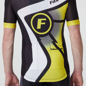 Fdx men’s black & yellow best short sleeves cycling jersey breathable lightweight hi-viz Reflective details summer biking top, full zip skin friendly half sleeves mesh cycling shirt for indoor & outdoor riding with two back & 1 zip pockets