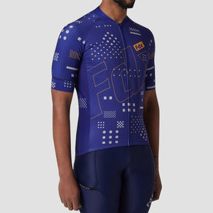 Fdx blue best men’s short sleeves full zip cycling jersey breathable summer lightweight biking hi-viz Reflective details top, skin friendly half sleeves mesh cycling shirt for indoor & outdoor riding with two back & 1 zip pockets