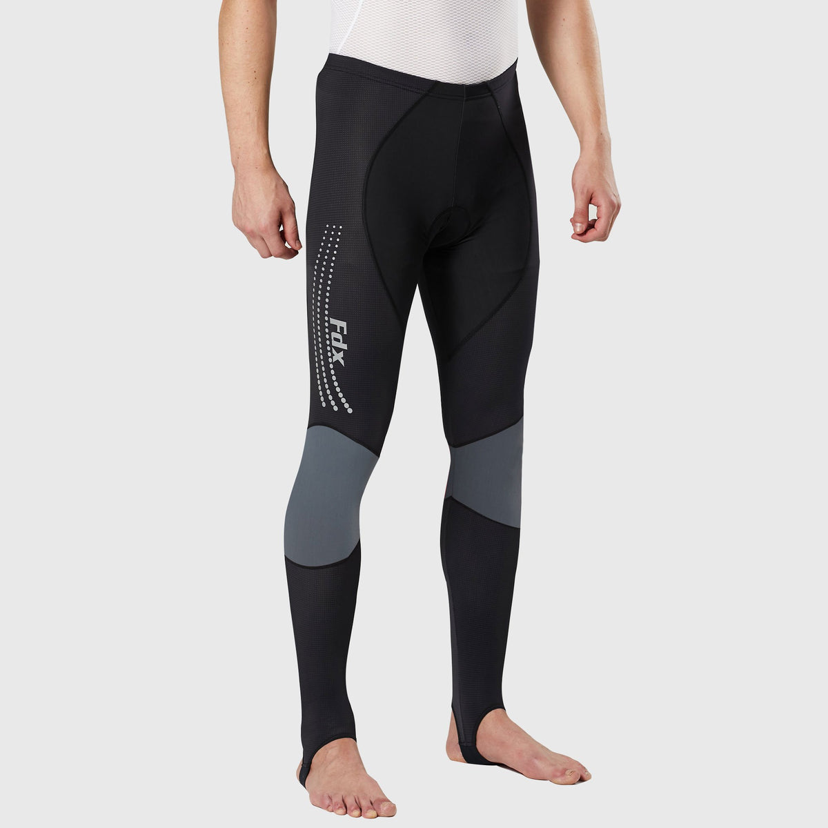 Fdx Men's Storage Pockets Gel Padded Cycling Tights Black & Grey For Winter Roubaix Thermal Fleece Reflective Warm Leggings - Thermodream Bike Long Pants