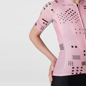 Fdx Women's Tea Pink Short Sleeve Cycling Jersey Breathable Quick Dry Mesh Fleece Full Zip Hi Viz Reflectors & Pockets Summer Cycling Gear AU