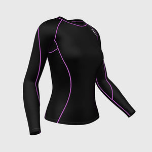 Fdx Women's Black & Purple Long Sleeve Compression Top Base Layer Gym Training Jogging Yoga Fitness Body Wear Enhanced Muscle Oxygenation- Monarch