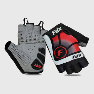 Fdx Black & Red Short Finger Cycling Gloves for Summer MTB Road Bike fingerless, anti slip & Breathable - Signature