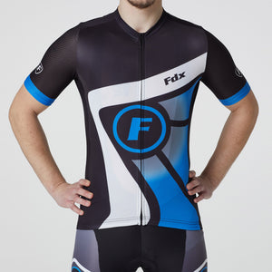 Fdx best men’s black & blue short sleeves cycling jersey breathable lightweight hi-viz Reflective details summer biking top, skin friendly full zip half sleeves mesh cycling shirt for indoor & outdoor riding with two back & 1 zip pockets