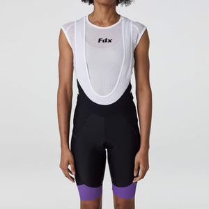 Fdx Women's Black & Purple Gel Padded Bib Shorts Best Summer Road Bike Wear Light Weight, Hi viz Reflectors & Pockets - Essential