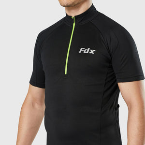 Fdx black men’s best short sleeves cycling jersey breathable lightweight hi-viz Reflective details summer biking top, full zip skin friendly half sleeves mesh cycling shirt for indoor & outdoor riding with two back & 1 zip pockets