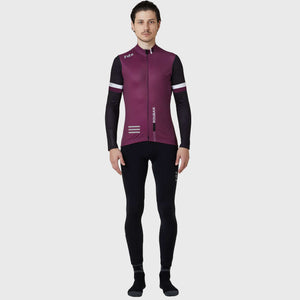 Fdx Mens Black & Purple Full Sleeve Cycling Jersey for Winter Roubaix Thermal Fleece Road Bike Wear Top Full Zipper, Pockets & Hi-viz Reflectors - Limited Edition