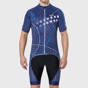 Fdx Mens Short Sleeve Cycling Jersey & Gel Padded Bib Shorts Blue Best Summer Road Bike Wear Light Weight, Hi-viz Reflectors & Pockets - Classic II