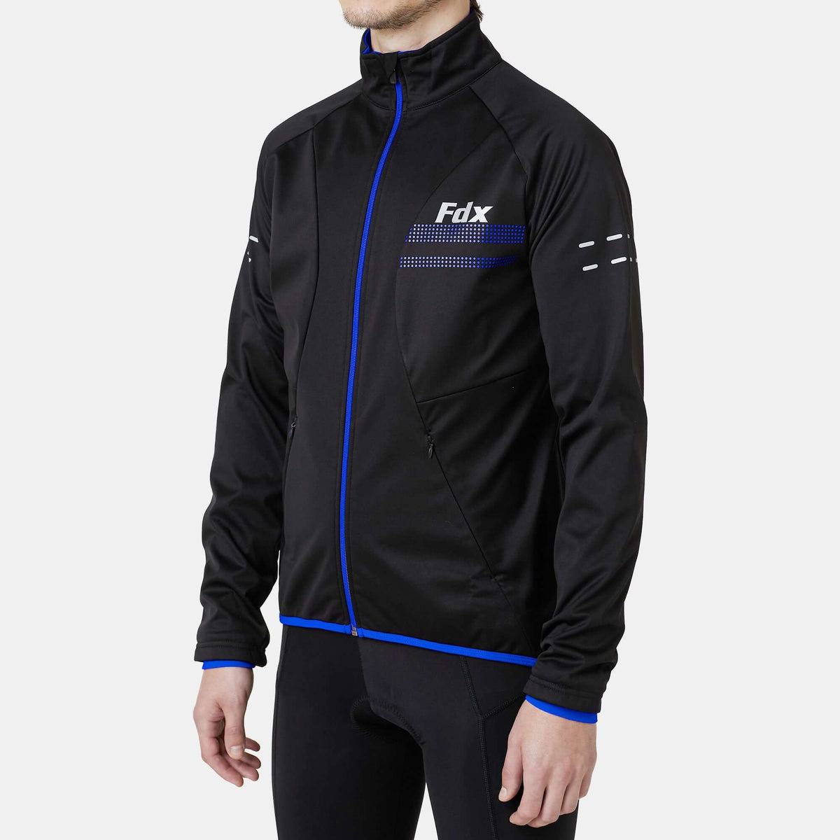 Fdx Elasticated Arm Sleeve Cuff Cycling Jacket for Men's Black & Blue Winter Thermal Casual Softshell Clothing Lightweight, Windproof, Waterproof & Pockets - Arch