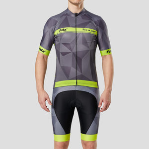 Fdx Mens Yellow Half Sleeve Cycling Jersey & Gel Padded Bib Shorts Best Summer Road Bike Wear Light Weight, Hi-viz Reflectors & Pockets - Splinter