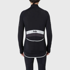 Fdx Mens Black Reflective Long Sleeve Cycling Jersey for Winter Roubaix Thermal Fleece Road Bike Wear Top Full Zipper, Pockets & Hi-viz Reflectors - Arch