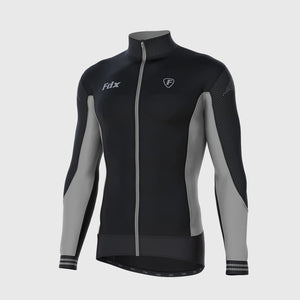 Fdx Men's Best Black & Grey Full Sleeve Cycling Jersey for Winter Roubaix Thermal Fleece Road Bike Wear Top Full Zipper, Pockets & Hi viz Reflective Details - Thermodream