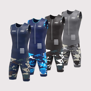 Fdx Mens Black, Blue, Grey & Navy Blue Sleeveless Gel Padded Triathlon / Skin Suit for Summer Cycling Wear, Running & Swimming Half Zip - Camouflage