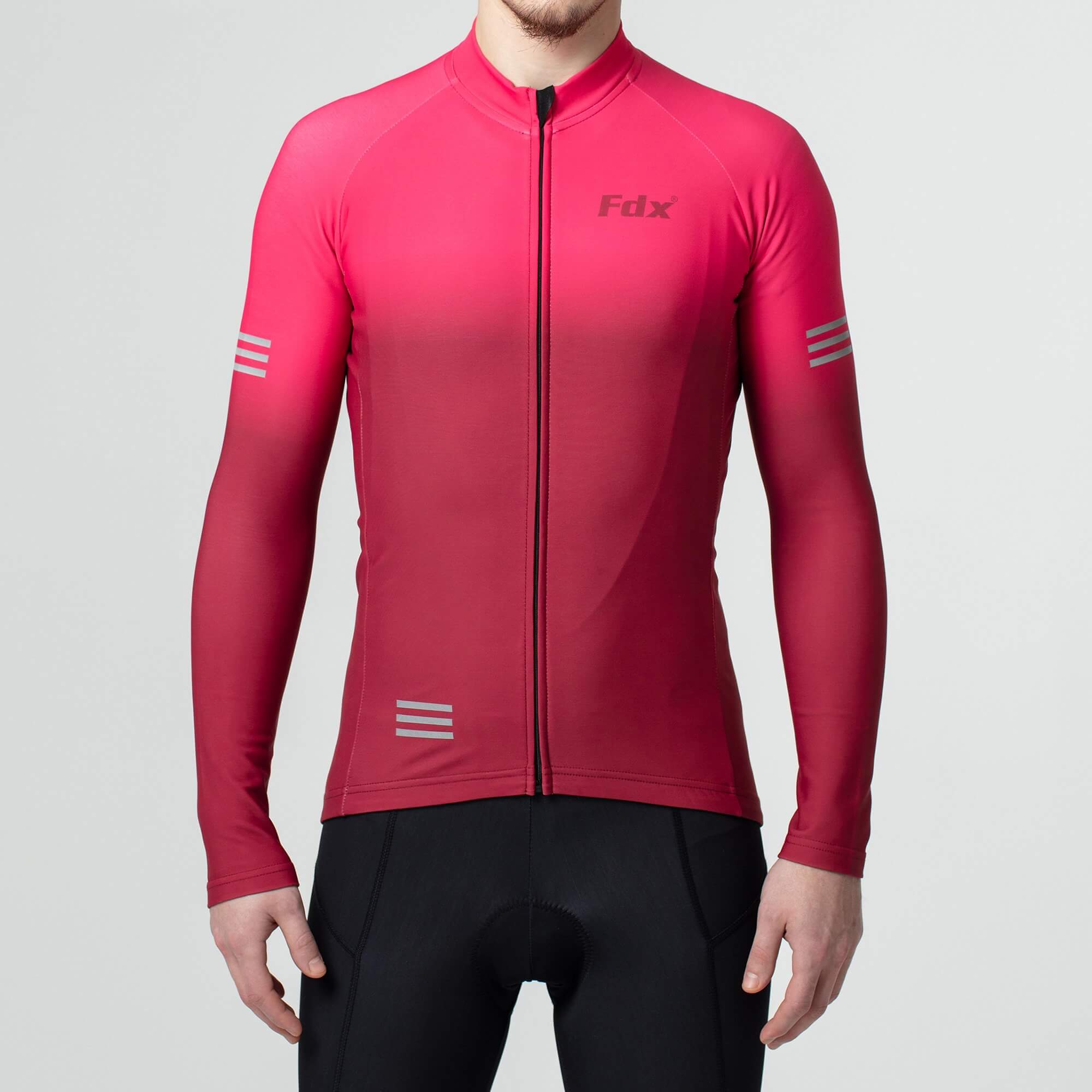 Fdx Mens Pink & Maroon Long Sleeve Cycling Jersey & Gel Padded Bib Tights Pants for Winter Roubaix Thermal Fleece Road Bike Wear Windproof, Hi-viz Reflectors & Pockets - Duo