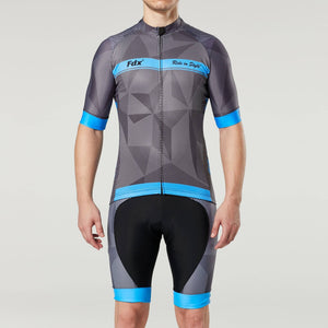 Fdx Mens Blue Half Sleeve Cycling Jersey & Gel Padded Bib Shorts Best Summer Road Bike Wear Light Weight, Hi-viz Reflectors & Pockets - Splinter