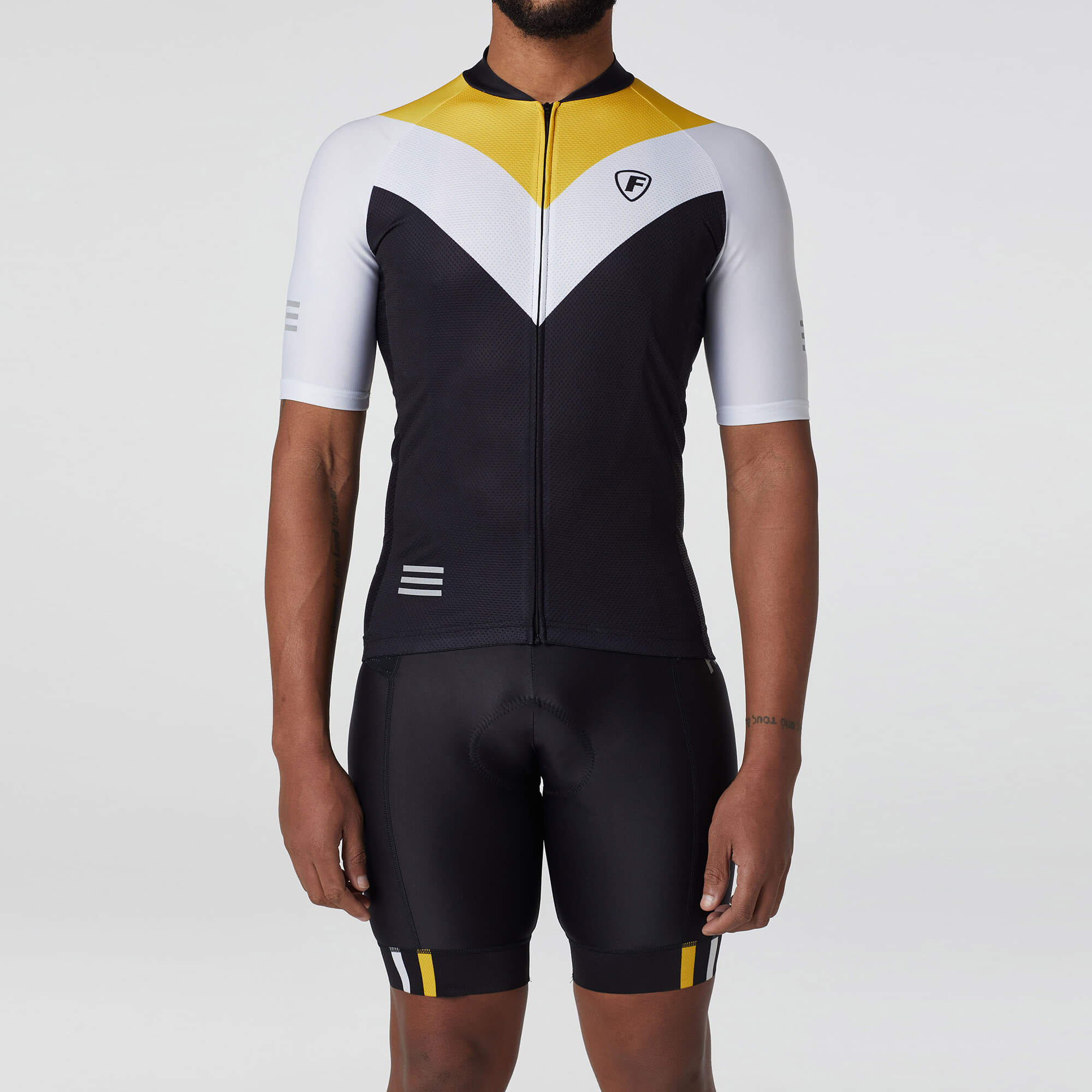 Fdx Men's Black & yellow Short Sleeve Cycling Jersey Summer Breathable Mesh Fabric, Bib Short Hi Viz Reflectors & Pockets Cycling Gear Australia