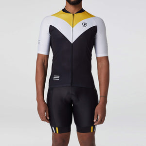 Fdx yellow & Black Mens Half Sleeve Road Cycling Jersey Breathable Mesh Fabric, Bib Short Hi Viz Reflectors & Cargo Pockets Cycling Apparel Australia