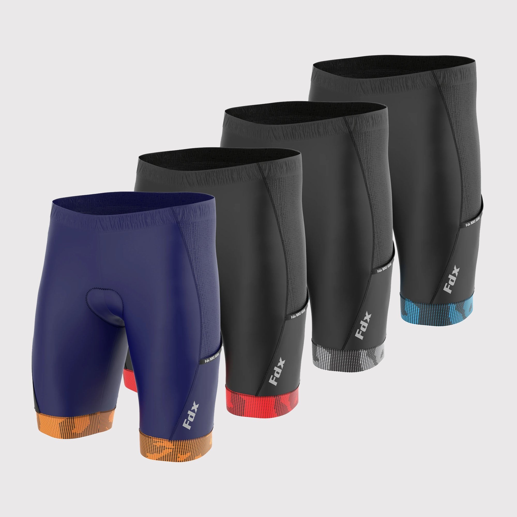 Fdx All Day Men's Gel Padded Summer Cycling Shorts Red, Grey, Blue & Navy  Blue