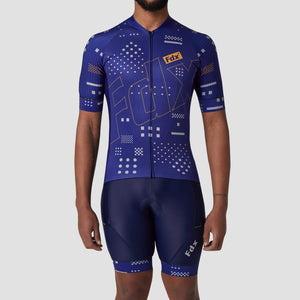 Fdx Short Sleeve Cycling Jersey Blue & Gel Padded for Men's Bib Shorts Best Summer Road Bike Wear Light Weight, Hi-viz Reflectors & Pockets - All Day
