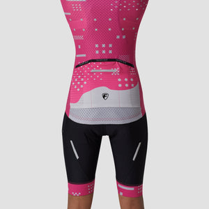 Fdx Women's Pink Short Sleeve Cycling Jersey for Summer Best Road Bike Wear Top Light Weight, Full Zipper, Pockets & Hi-viz Reflectors - All Day