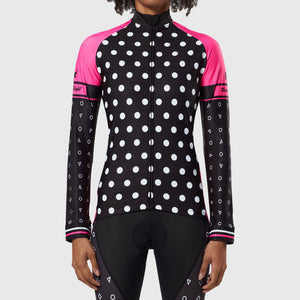 FDX Women’s full sleeves cycling jersey Pink & Black warm winter Roubaix biking top, lightweight windproof long sleeves fleece lined cycle shirt for riding