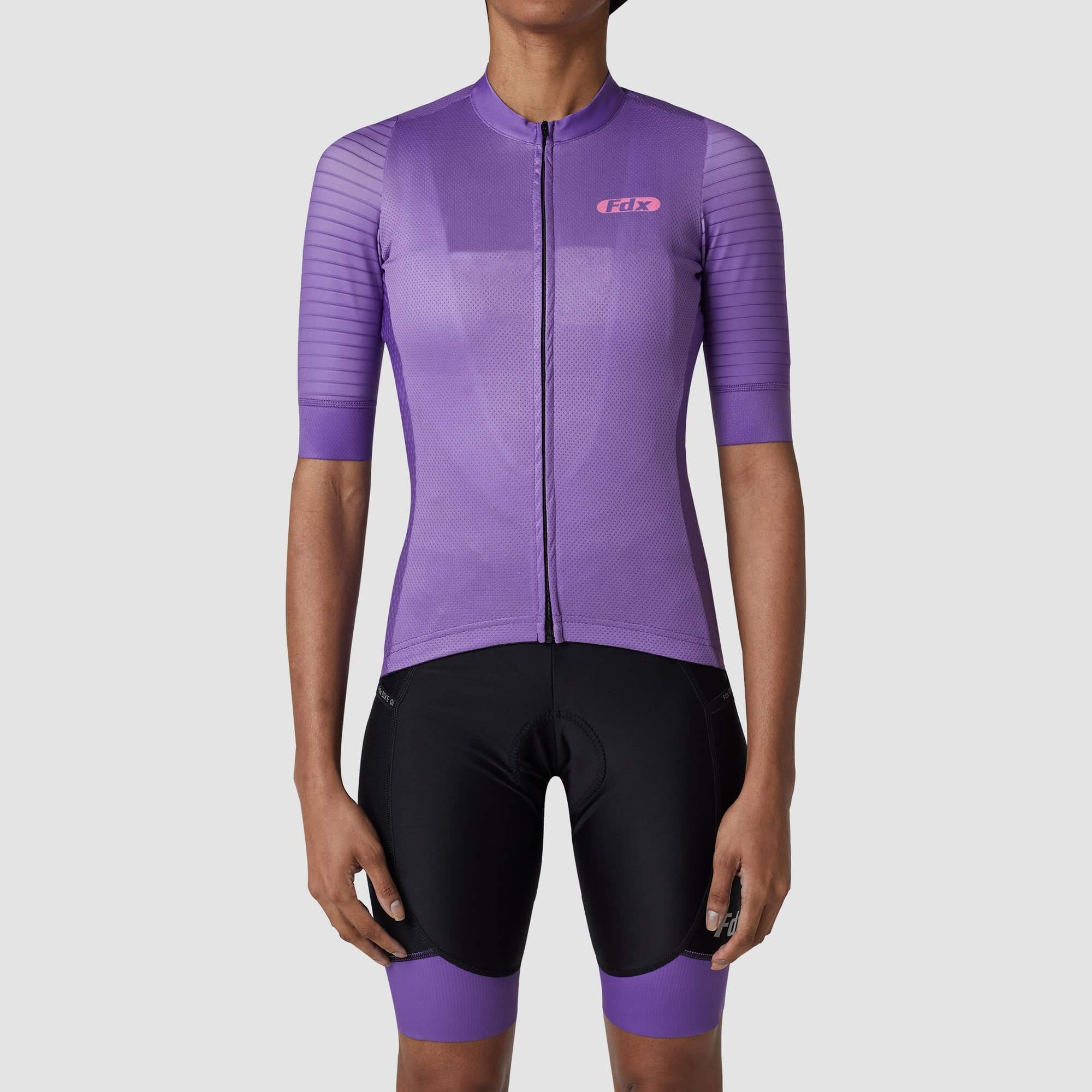 Fdx Women's Purple Short Sleeve Cycling Jersey & Gel Padded Bib Shorts Best Summer Road Bike Wear Light Weight, Hi-viz Reflectors & Pockets - Essential