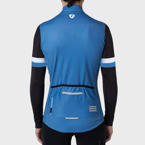 FDX Men's Blue & Black Long Sleeve Cycling Jersey for Winter Roubaix Thermal Fleece Road Bike Wear Top Full Zipper, Pockets & Hi viz Reflective Details - Limited Edition