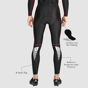Fdx Men's Black & Red 3D Anti Bacterial Gel Padded Cycling Tights For Winter Roubaix Thermal Fleece Reflective Warm Leggings - Heatchaser Bike Long Pants