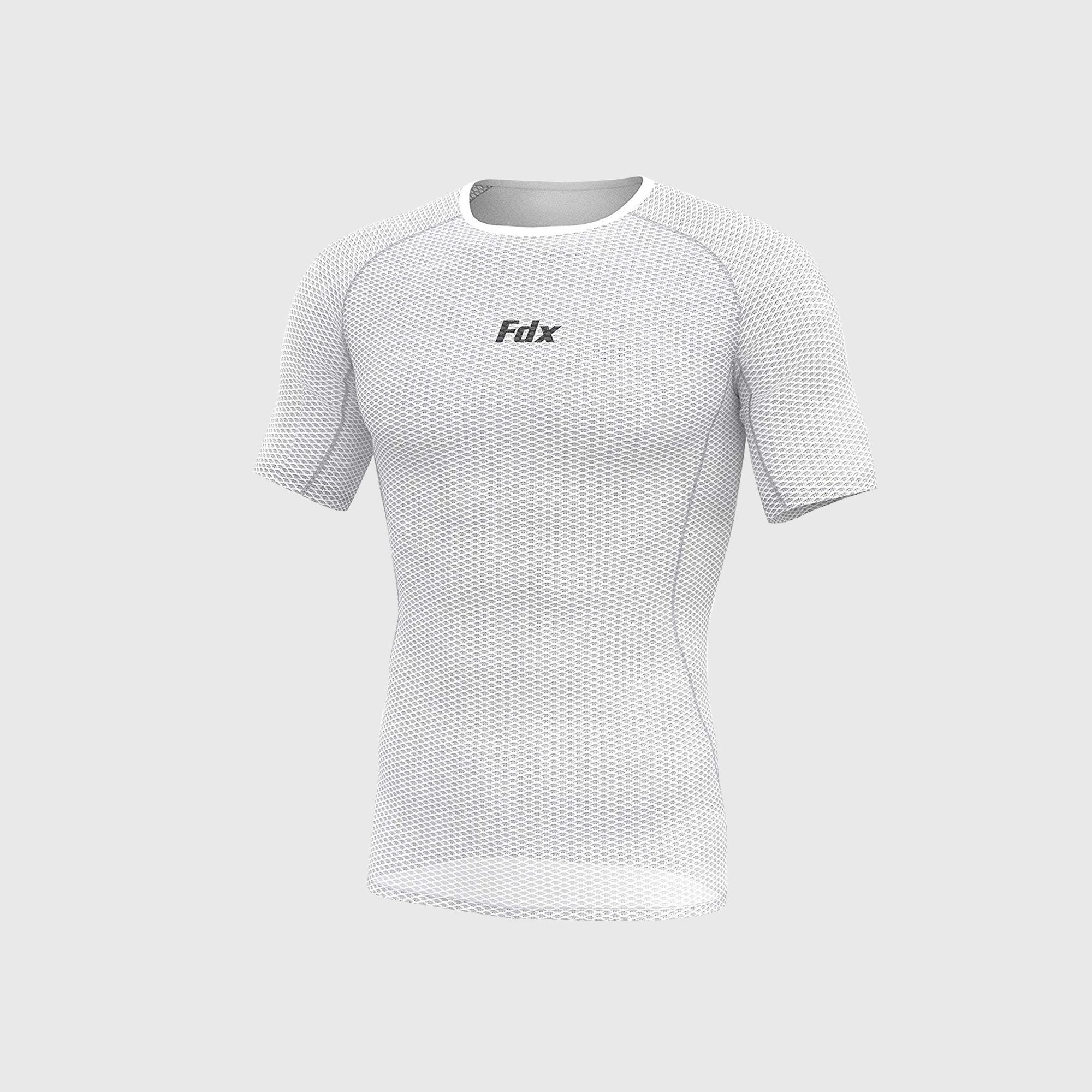 Fdx Men's Best White Short Sleeve Mesh Compression Top Running Gym Workout Wear Rash Guard Stretchable Breathable - Aeroform
