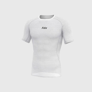 Fdx Men's White Half Sleeve Best Mesh Compression Top Running Gym Workout Wear Rash Guard Stretchable Breathable - Aeroform
