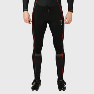Fdx Men's Lightweight Gel Padded Cycling Tights Black & Red For Winter Roubaix Thermal Fleece Reflective Warm Leggings - All Day Bike Long Pants
