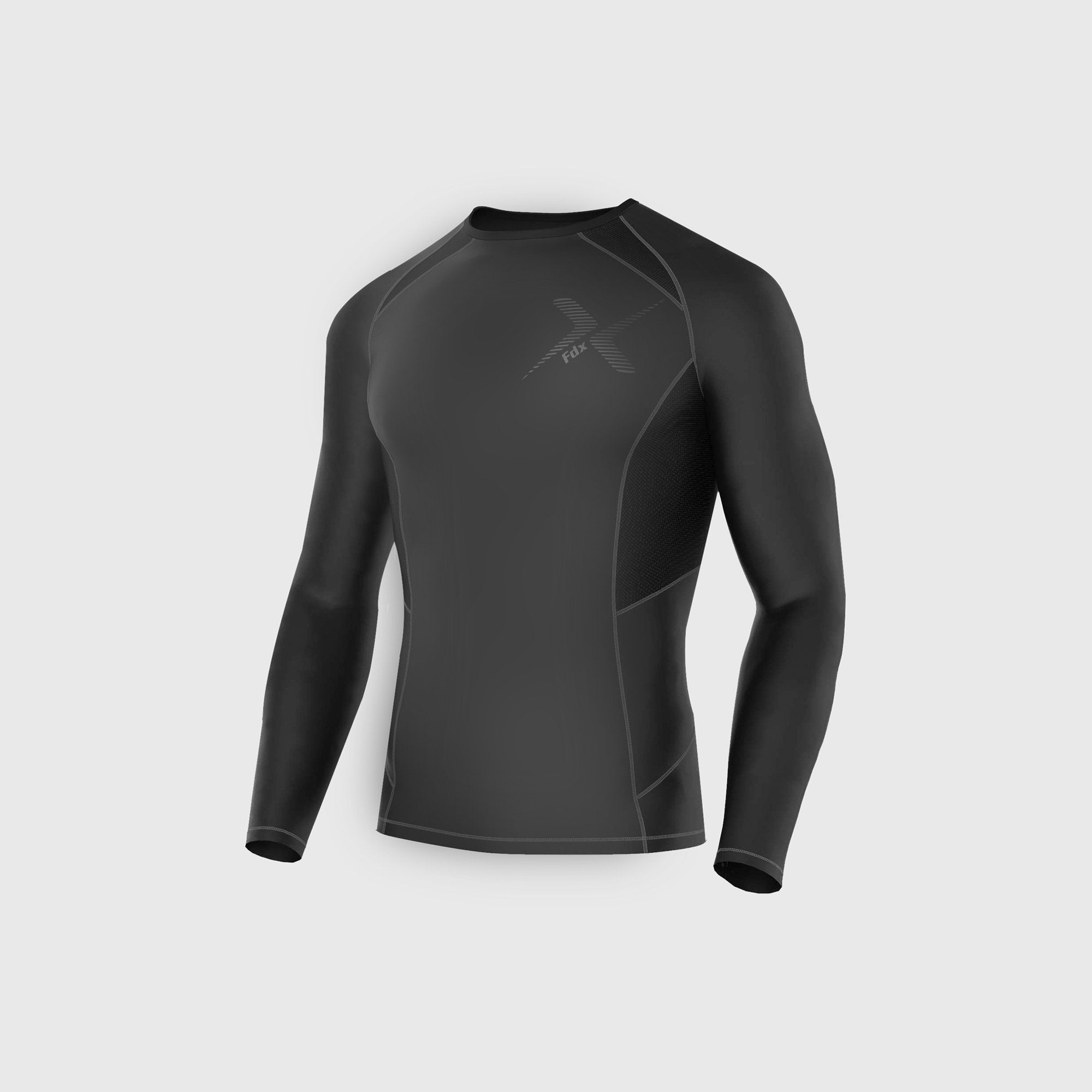 Fdx Best Men's Black Long Sleeve Compression Top Running Gym Workout Wear Rash Guard Stretchable Breathable - Recoil
