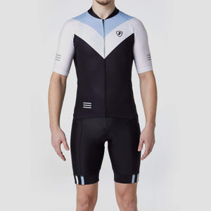Fdx Black & Blue Mens Summer Short Sleeve Cycling Jersey lightweight Mesh breathable Fabric, Bib Short Hi Viz Reflectors & Pockets Cycling Gear Australia