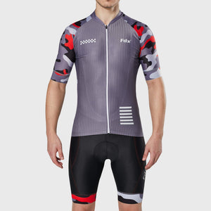 Fdx Mens Grey Half Sleeve Cycling Jersey & Gel Padded Bib Shorts Best Summer Road Bike Wear Light Weight, Hi-viz Reflectors & Pockets - Camouflage
