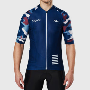 Fdx Men's Blue Half Sleeve Cycling Jersey Best Summer Road Bike Wear Light Weight, Hi-viz Reflectors, Breathable & Pockets - Camouflage
