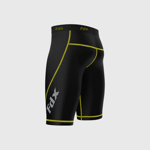Fdx Men's Black & Yellow Compression Shorts Gym Workout Running Athletic Yoga Elastic Waistband Stretchable Breathable AU
