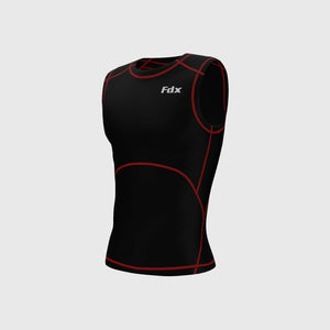 Fdx Men's Black & Red Sleeveless Compression Top Running Gym Workout Wear Rash Guard Stretchable Breathable Base layer Shirt - Aeroform