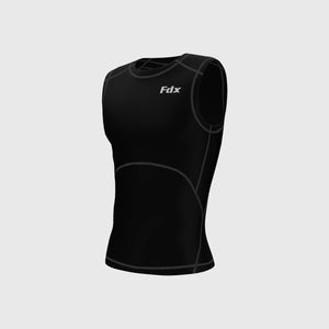 Fdx Men's Black & Grey Sleeveless Compression Top Running Gym Workout Wear Rash Guard Stretchable Breathable Base layer Shirt - Aeroform