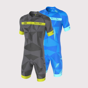 Fdx Men's Grey, Yellow & Blue Sleeveless Gel Padded Triathlon / Skin Suit for Summer Cycling Wear, Running & Swimming Half Zip - Splinter