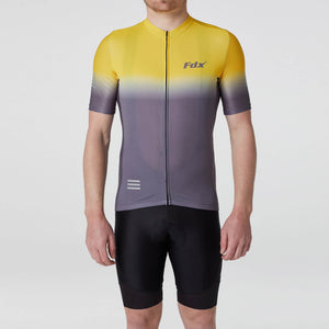 Fdx Yellow & Grey Mens Short Sleeve Road Cycling Jersey Breathable Mesh Fabric, Bib Short Reflectors & Comfort Cycling Apparel Australia