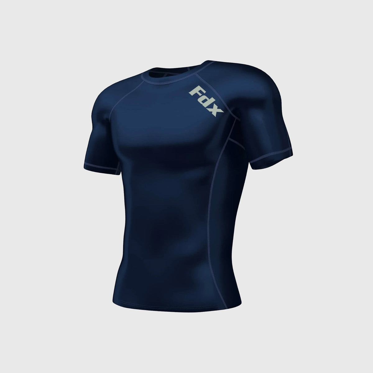 Fdx Mens Quick Dry Short Sleeve Compression Top Navy Blue Running Gym Workout Wear Rash Guard Stretchable Breathable - Cosmic