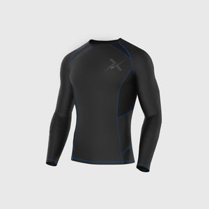 Fdx Men's Compression Top Black & Blue Best Running Gym Workout Wear Rash Guard Stretchable, Lightweight & Breathable - Recoil